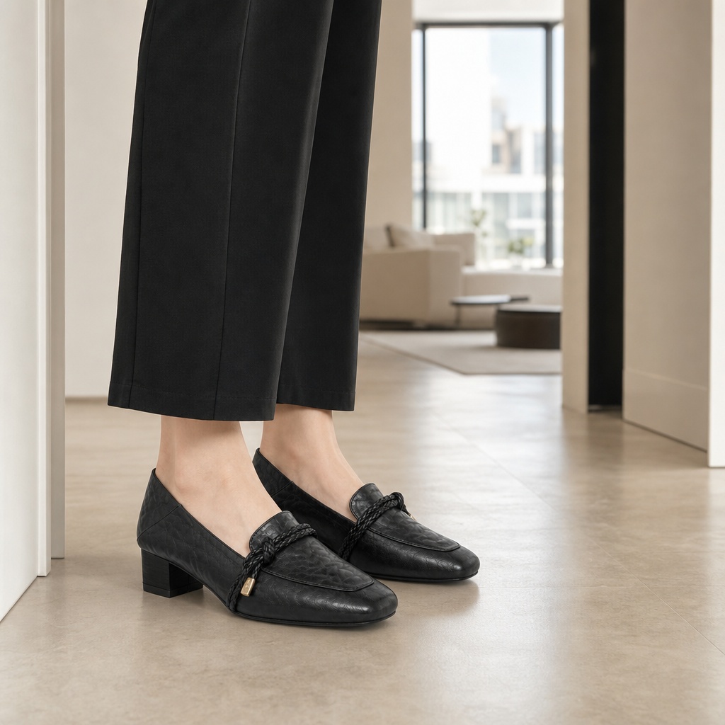 Mustat loaferit, joita käytetään sisätiloissa