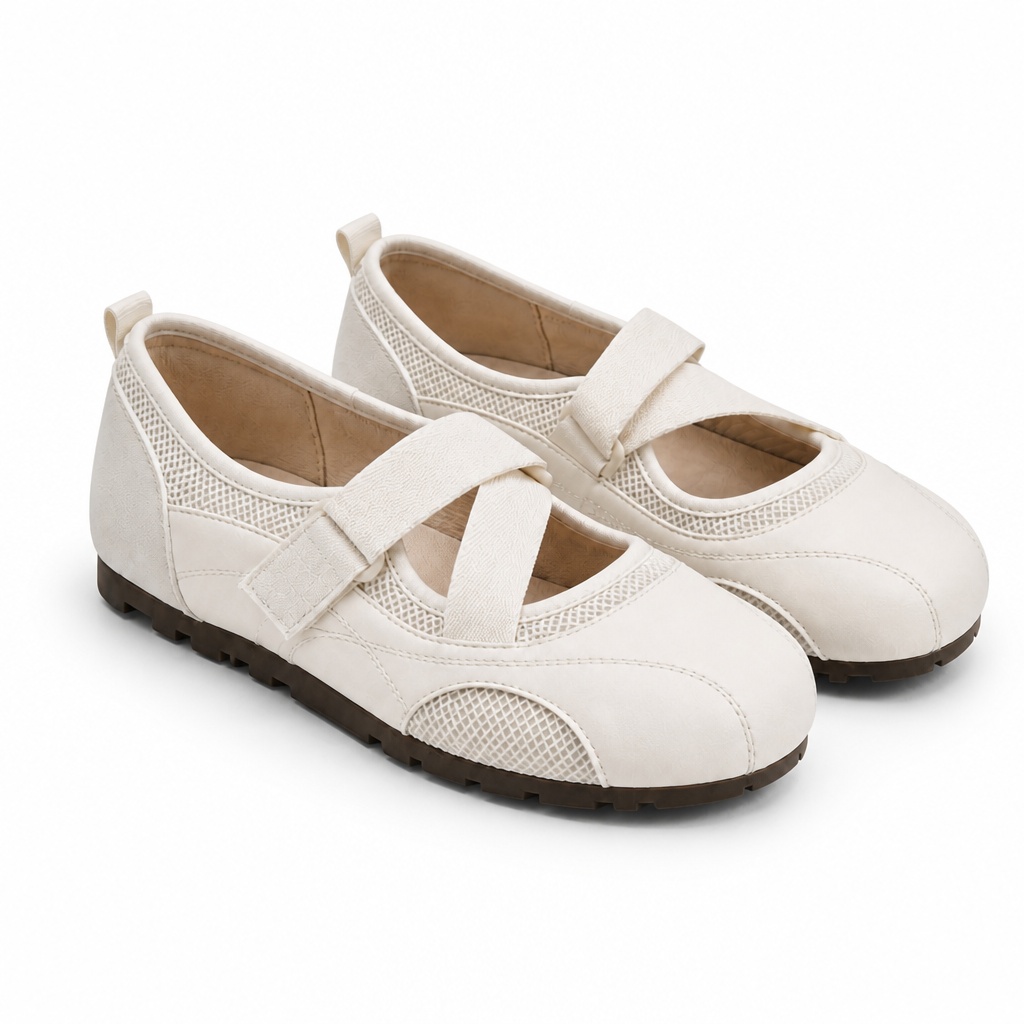Beige Mary Jane flat shoes