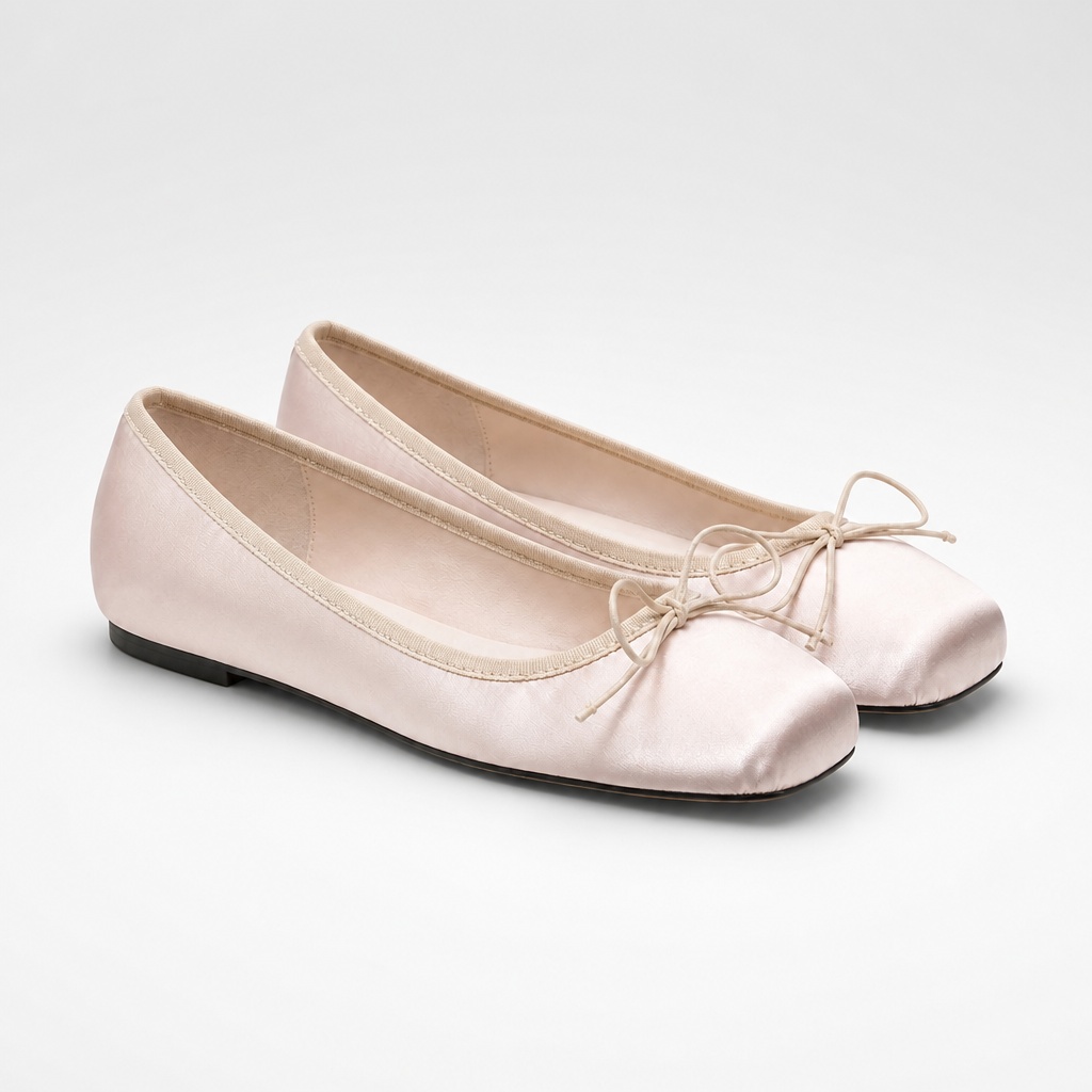 Pink square toe bow flats