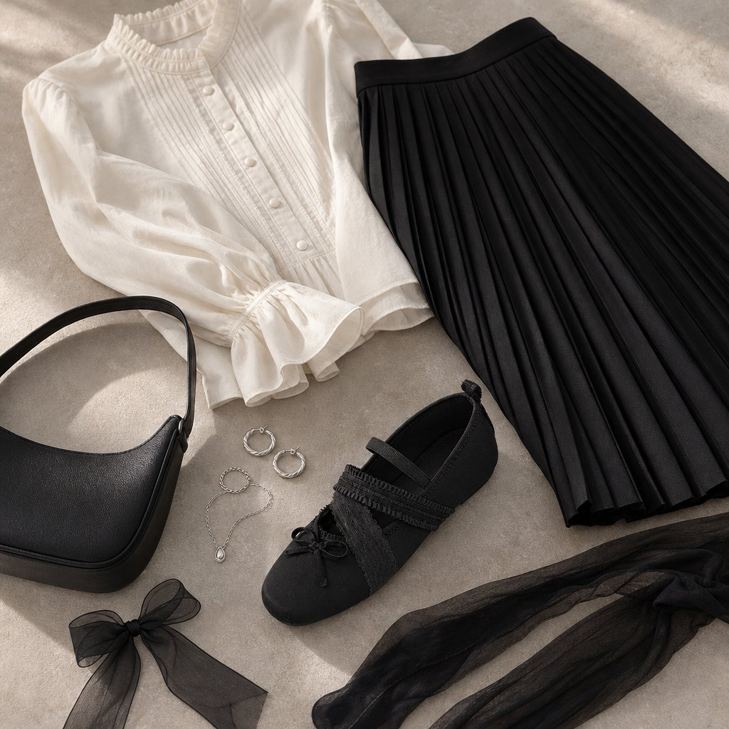 Black Mary Jane shoes styled with clothing and accessories