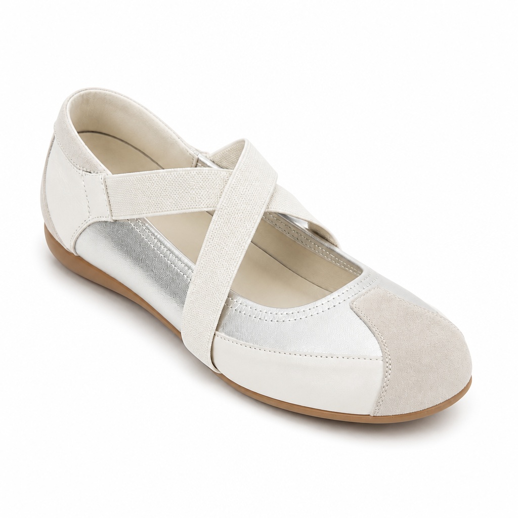 Silvery colorblock Mary Jane shoe side view
