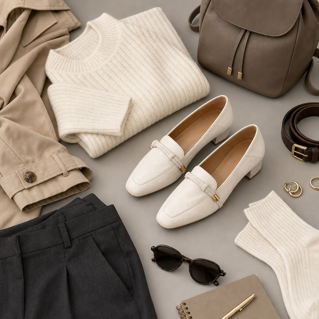 Luonnonvalkoiset loafers tasaiset asusteet