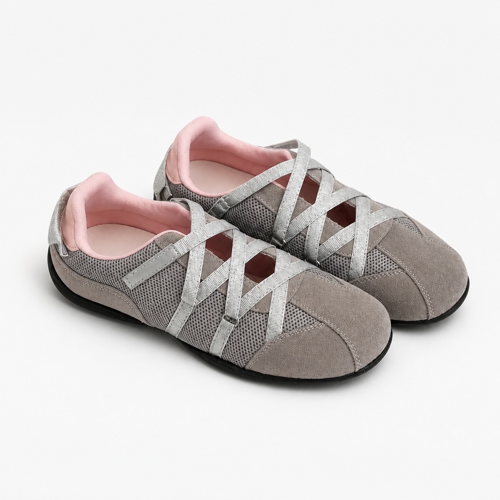 Silver pink rubber sole sport shoes