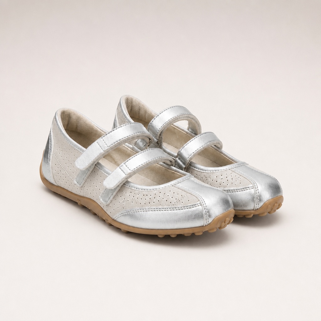 Silvery color option of the Velcro casual shoes