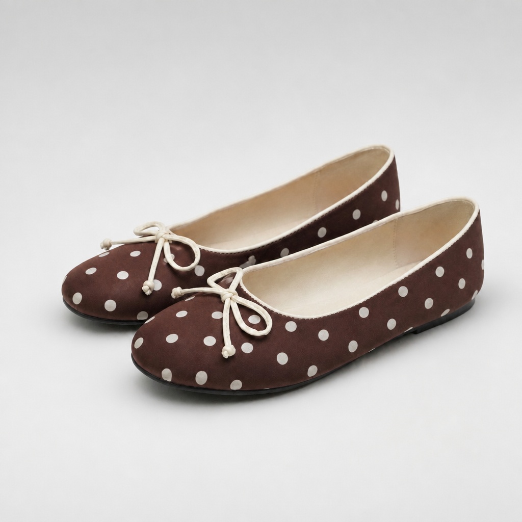 Polka dot color option for round toe casual flats