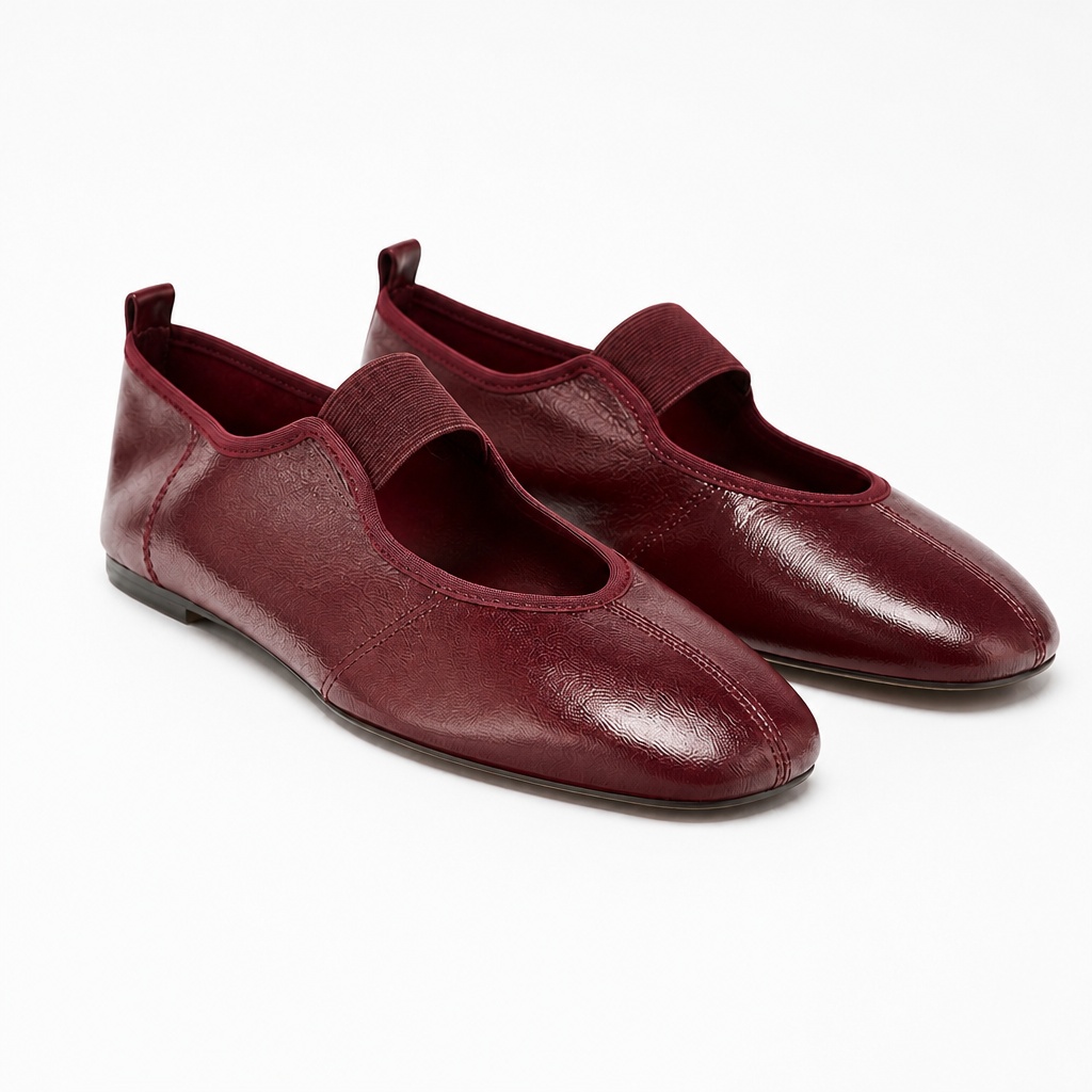 Burgundy minimal round toe walking flats