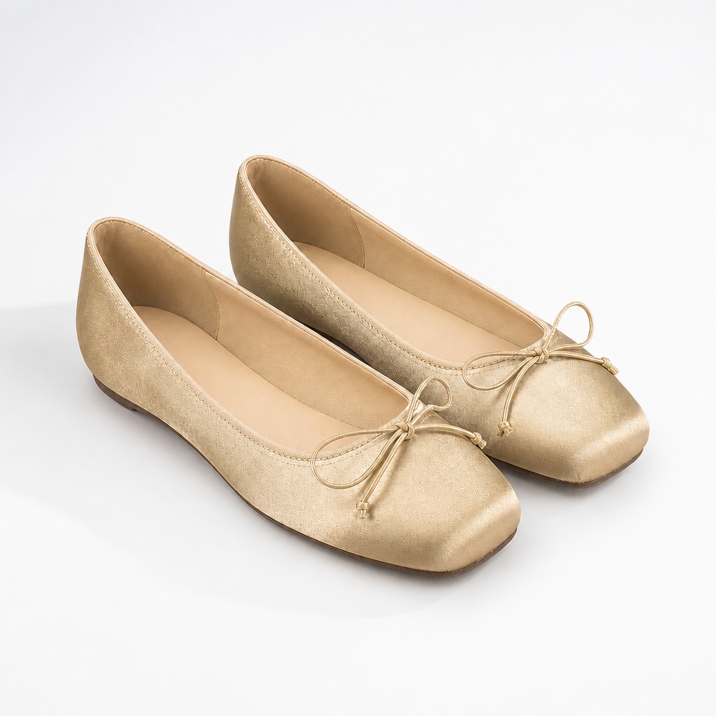 Khaki square toe bow flats