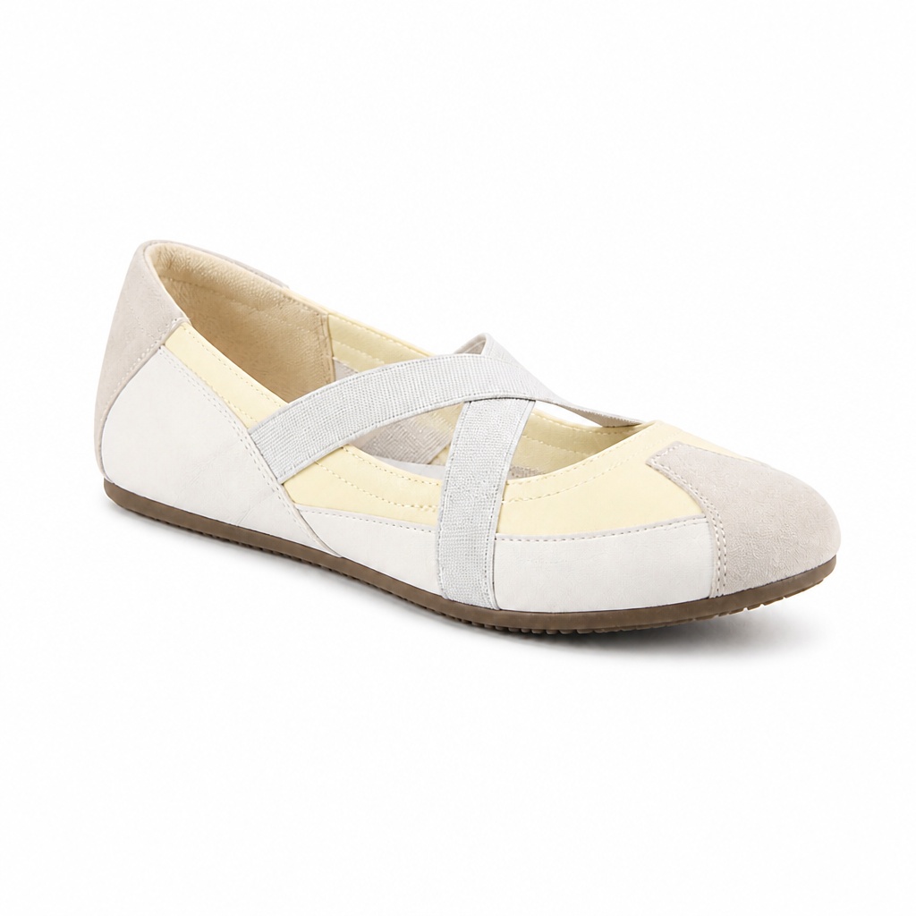 Beige colorblock Mary Jane shoe side view