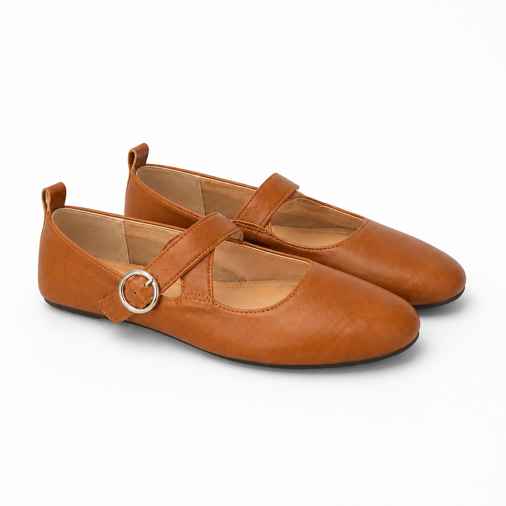 Pumpkin color round toe cross strap Mary Jane shoes