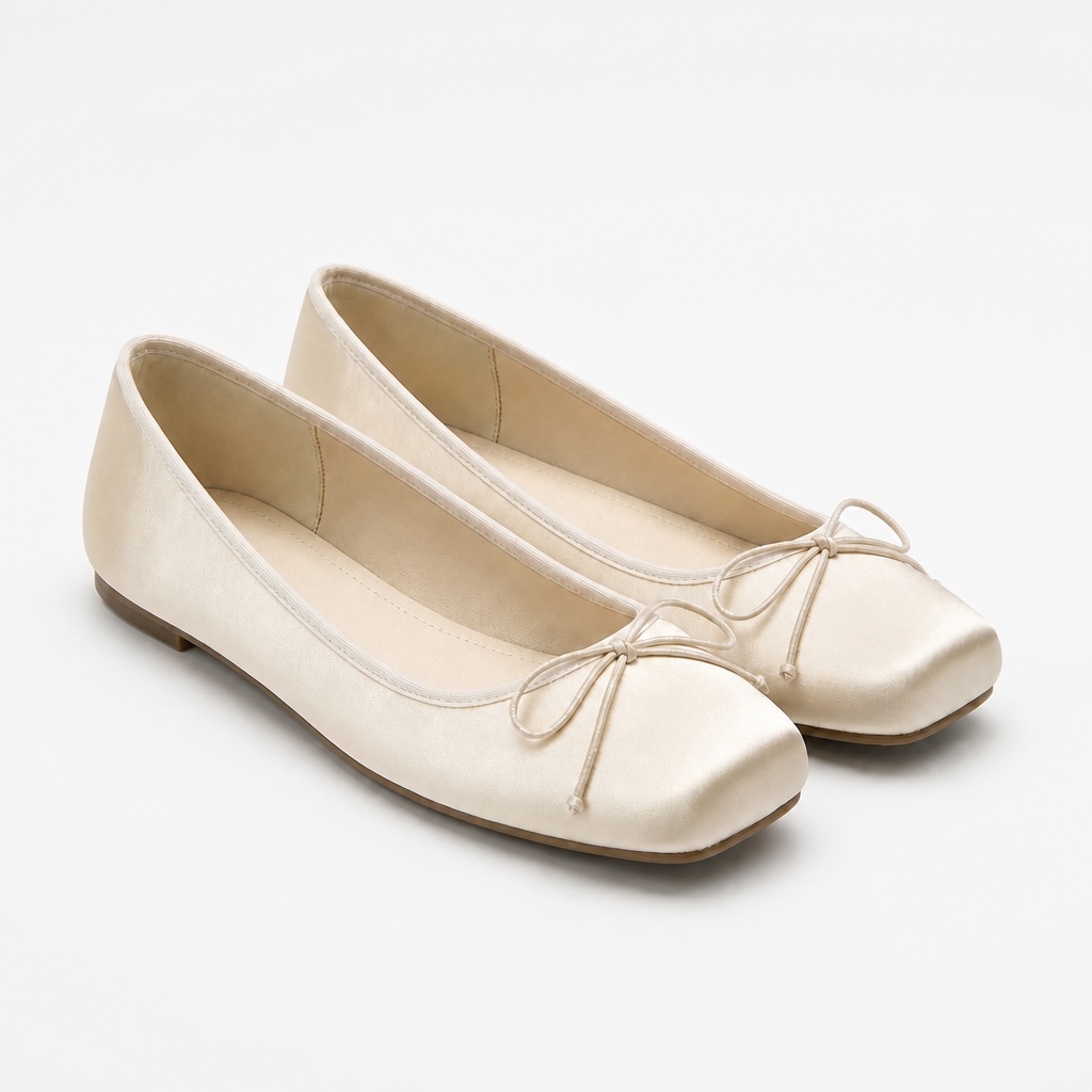 Apricot square toe bow flats