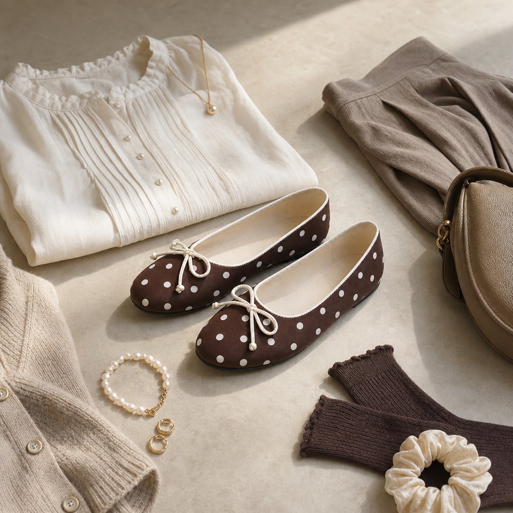 Polka dot casual flats styled with accessories