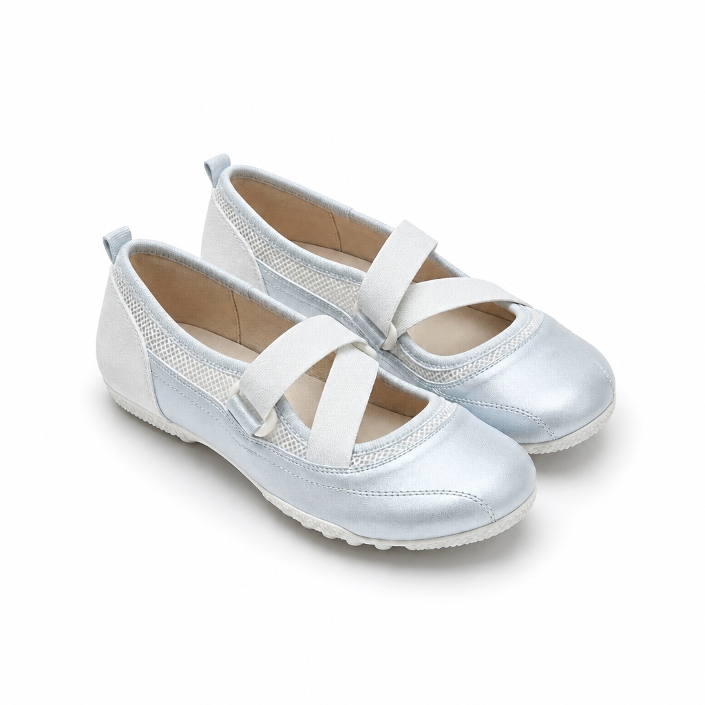 Silvery Mary Jane flat shoes