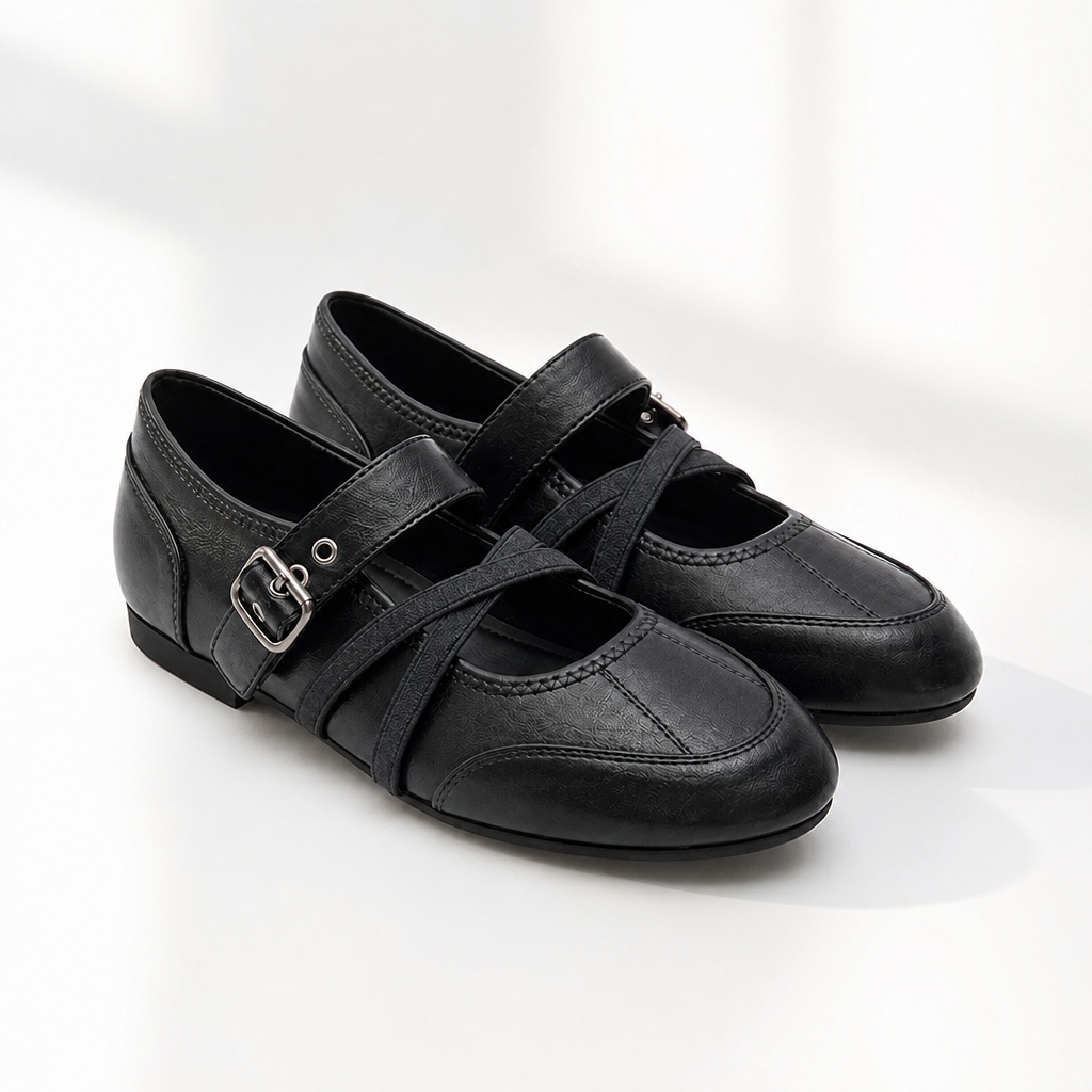 Black round toe commuting flats
