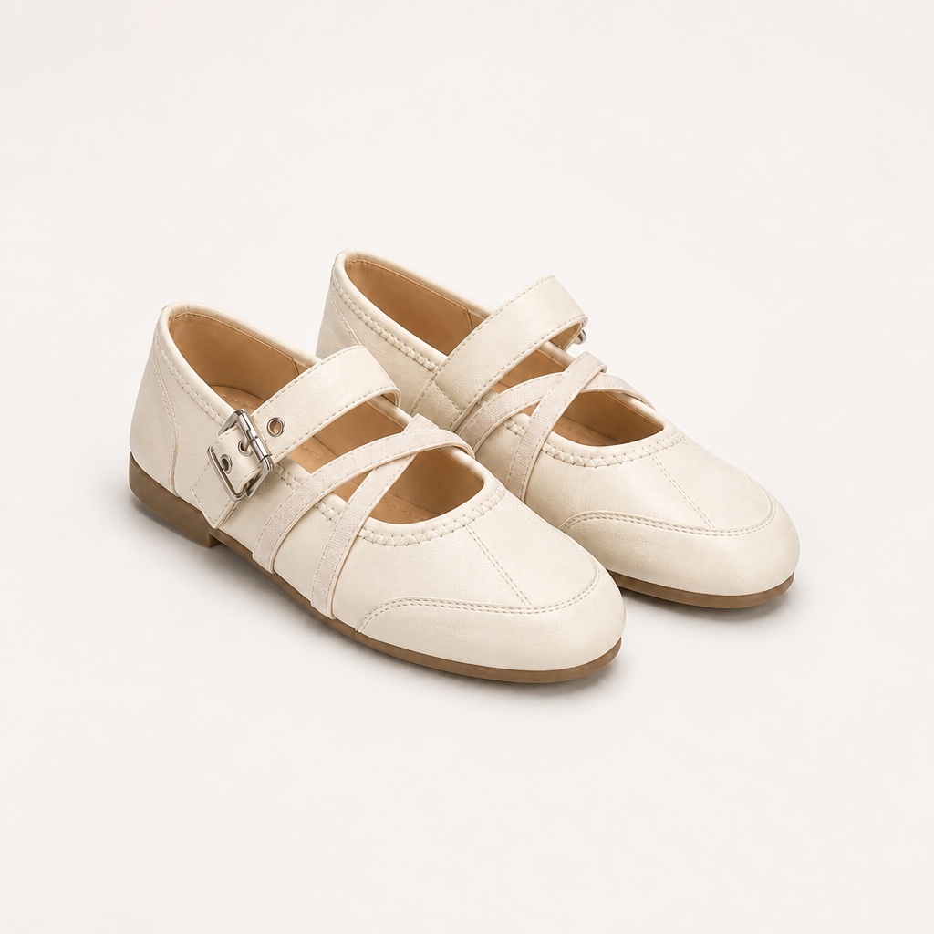 Beige round toe commuting flats