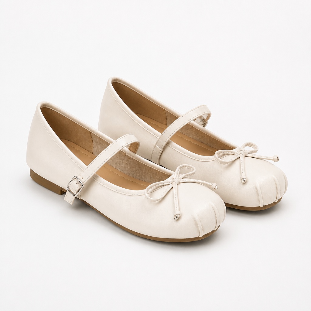 Off-white round toe ballet flats