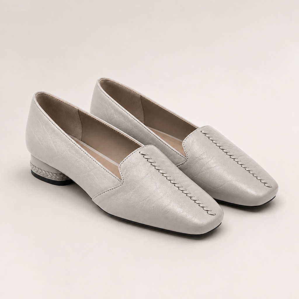 ballerines de bureau beige clair gris clair à bout carré