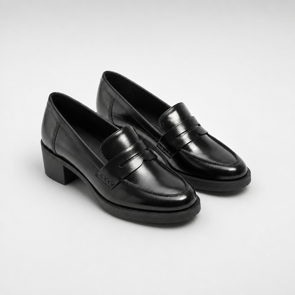 Black sleek platform sole smart casual shoes