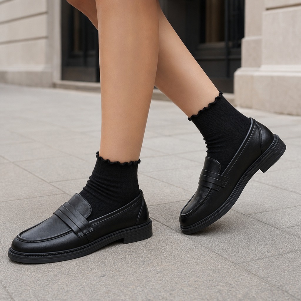 Mocassins portés avec des chaussettes dans un contexte de vie quotidienne