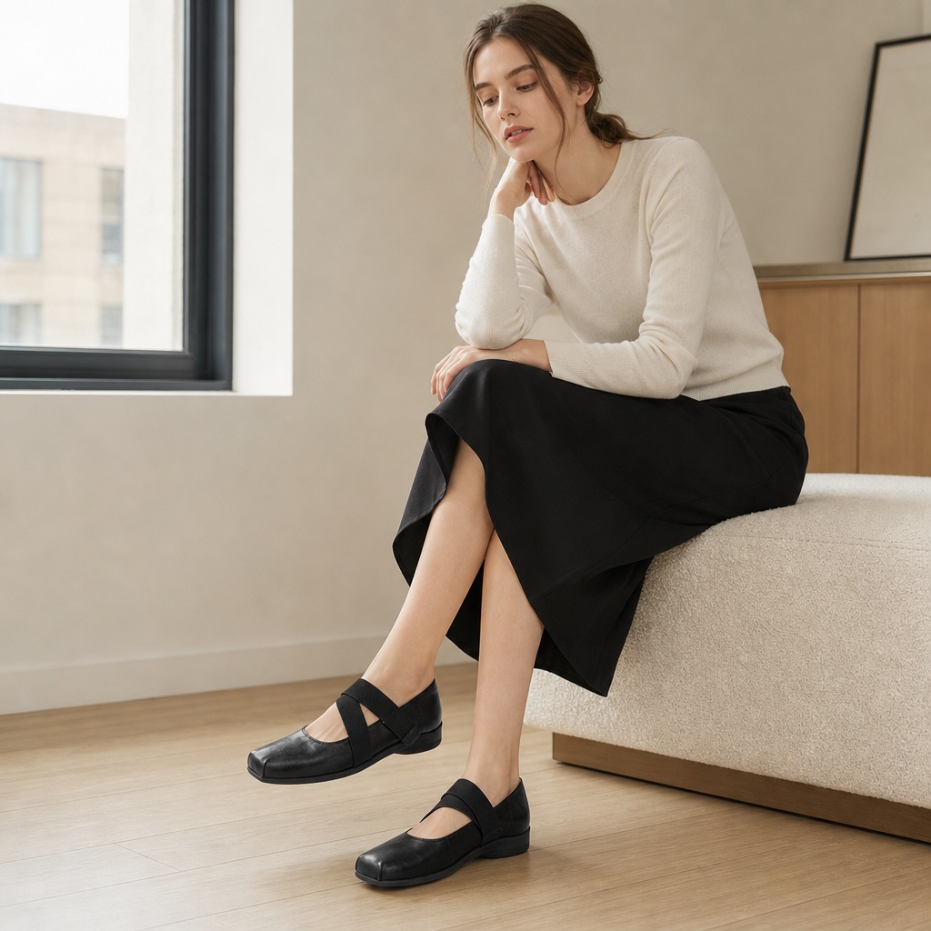 Scarpe Mary Jane nere comode da indossare con l'abbigliamento da lavoro in ambienti interni