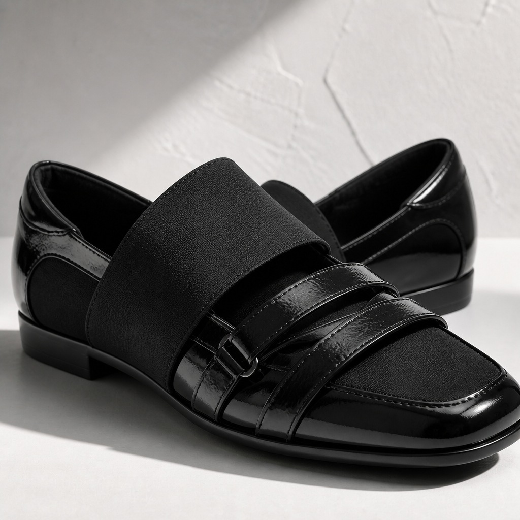 Μαύρα γυαλιστερά τετράγωνα loafers εναλλακτικής γωνίας