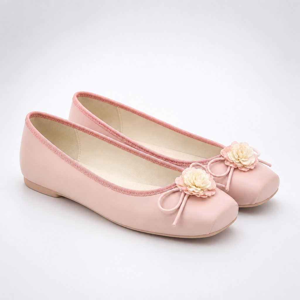 Scarpe basse rosa con tacco basso, ispirate al qipao.