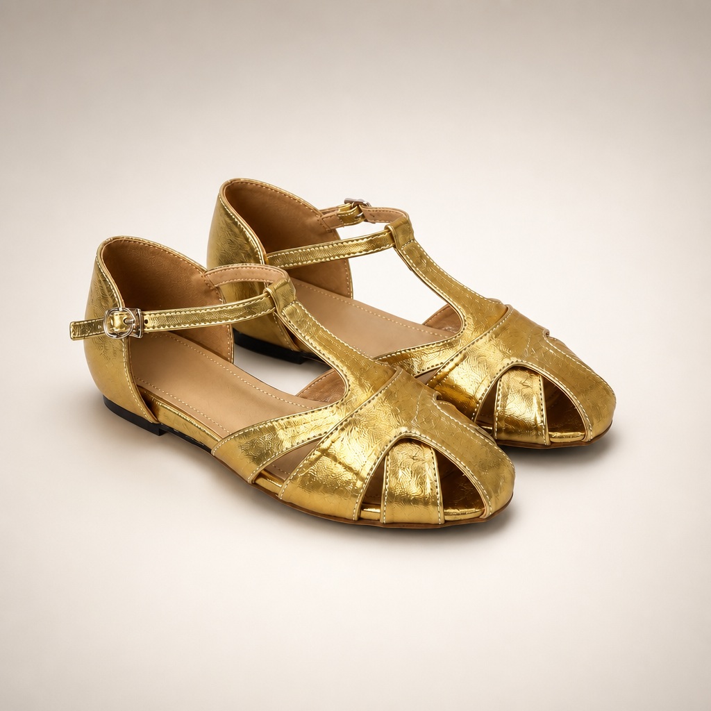 Gold hollow-out low heeled shoes