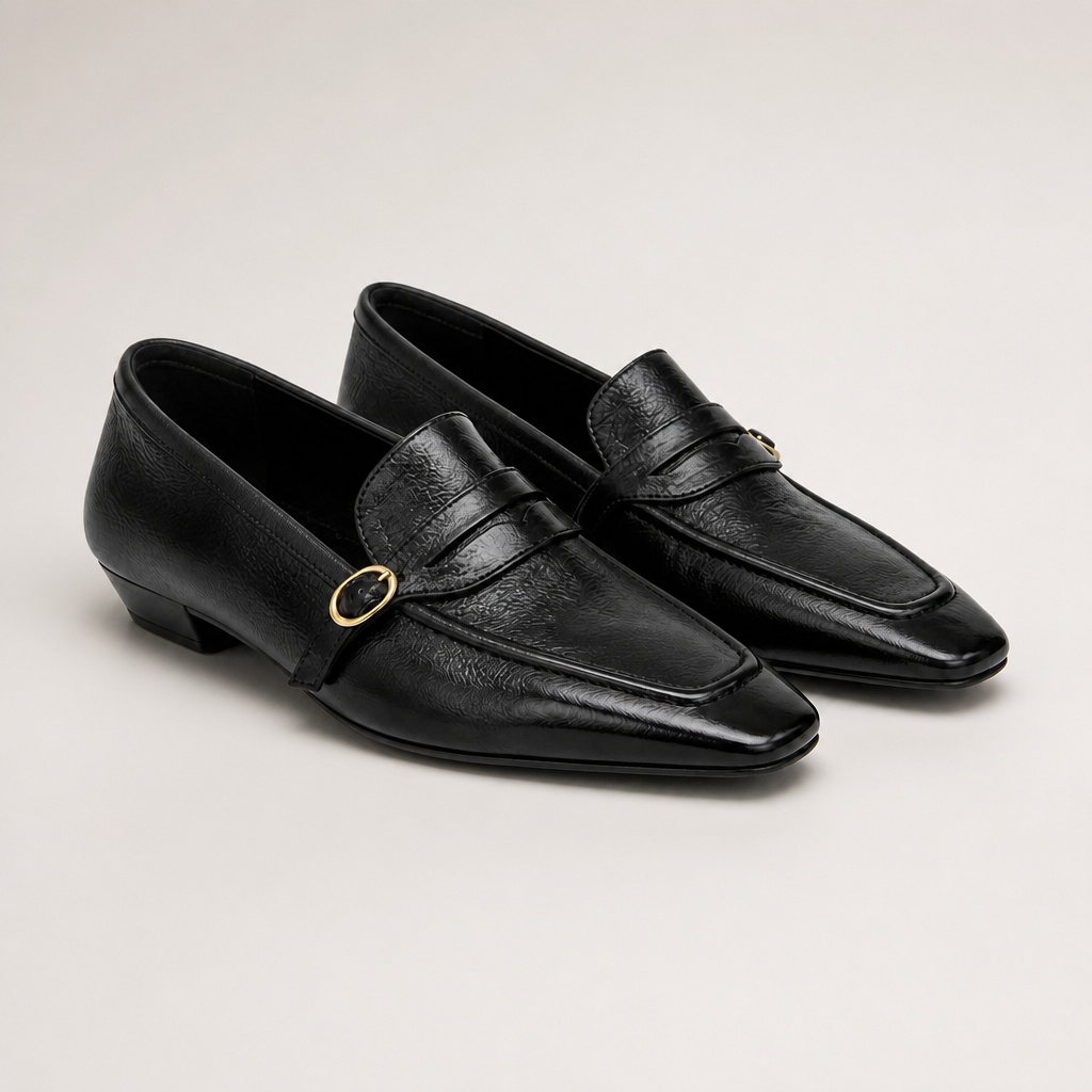 Black minimal chic pointed slip-on comfort shoes
