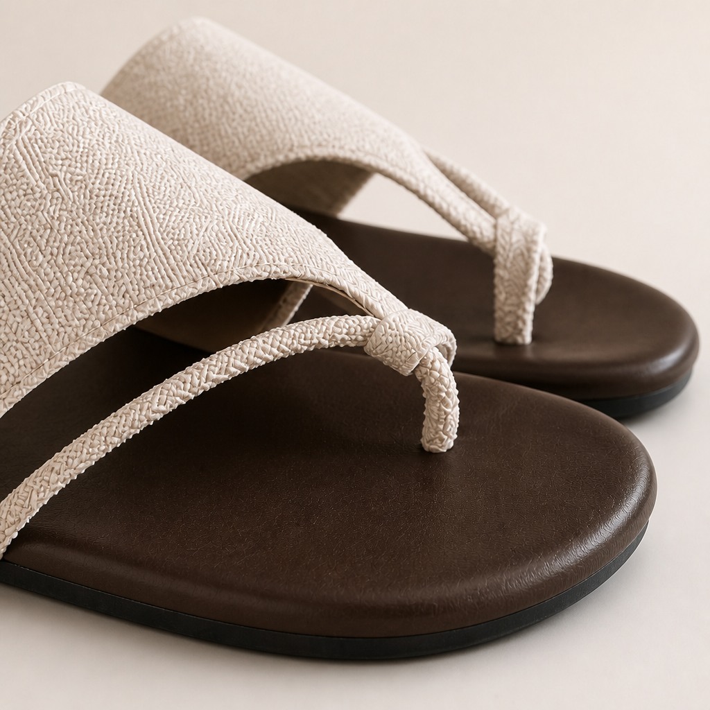 Close-up of sandal strap texture and footbed