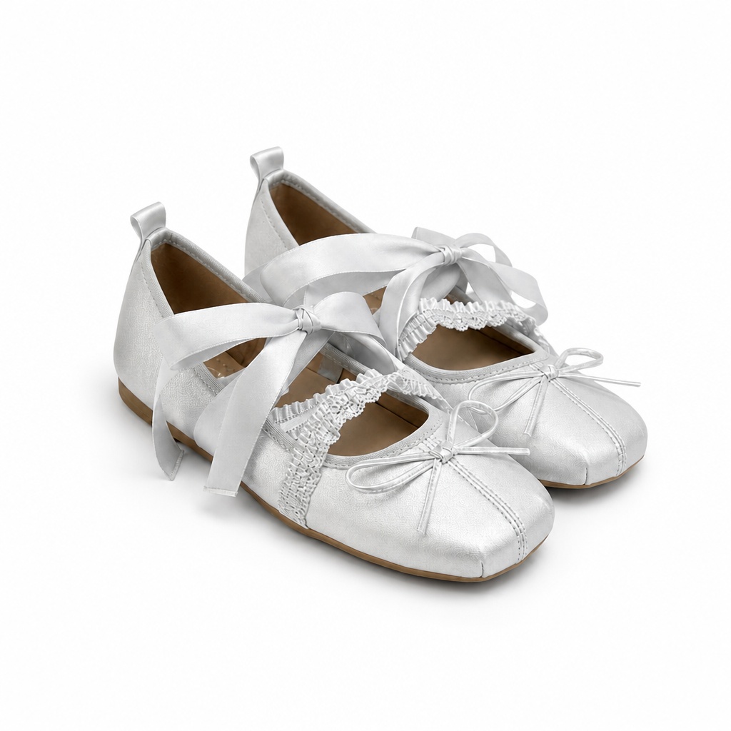 Γκρι λευκό τετράγωνο δάχτυλο Mary Jane flats