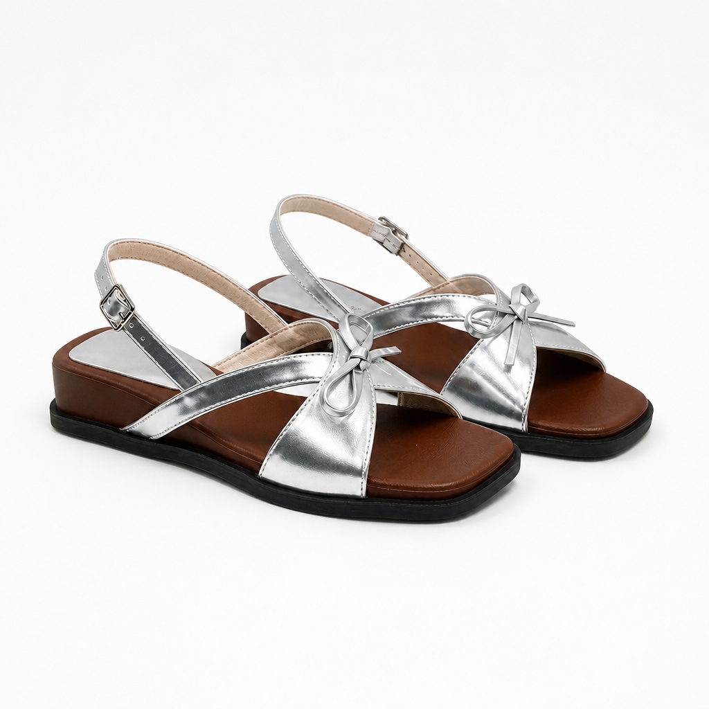 Silver color option for bow flat sandals