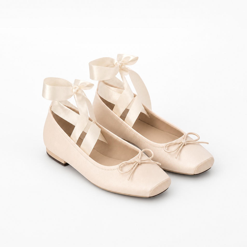 Ballerine stringate color albicocca su sfondo bianco