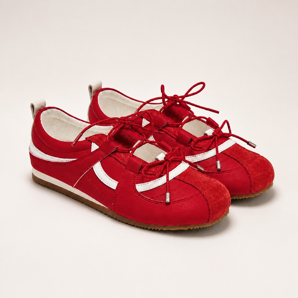 Κόκκινη παραλλαγή των casual sneakers με κορδόνια