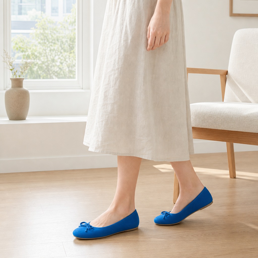 Ballerine blu con fiocco, da indossare in casa