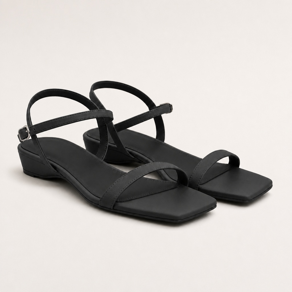 Black minimalist Roman sandals on a clean background