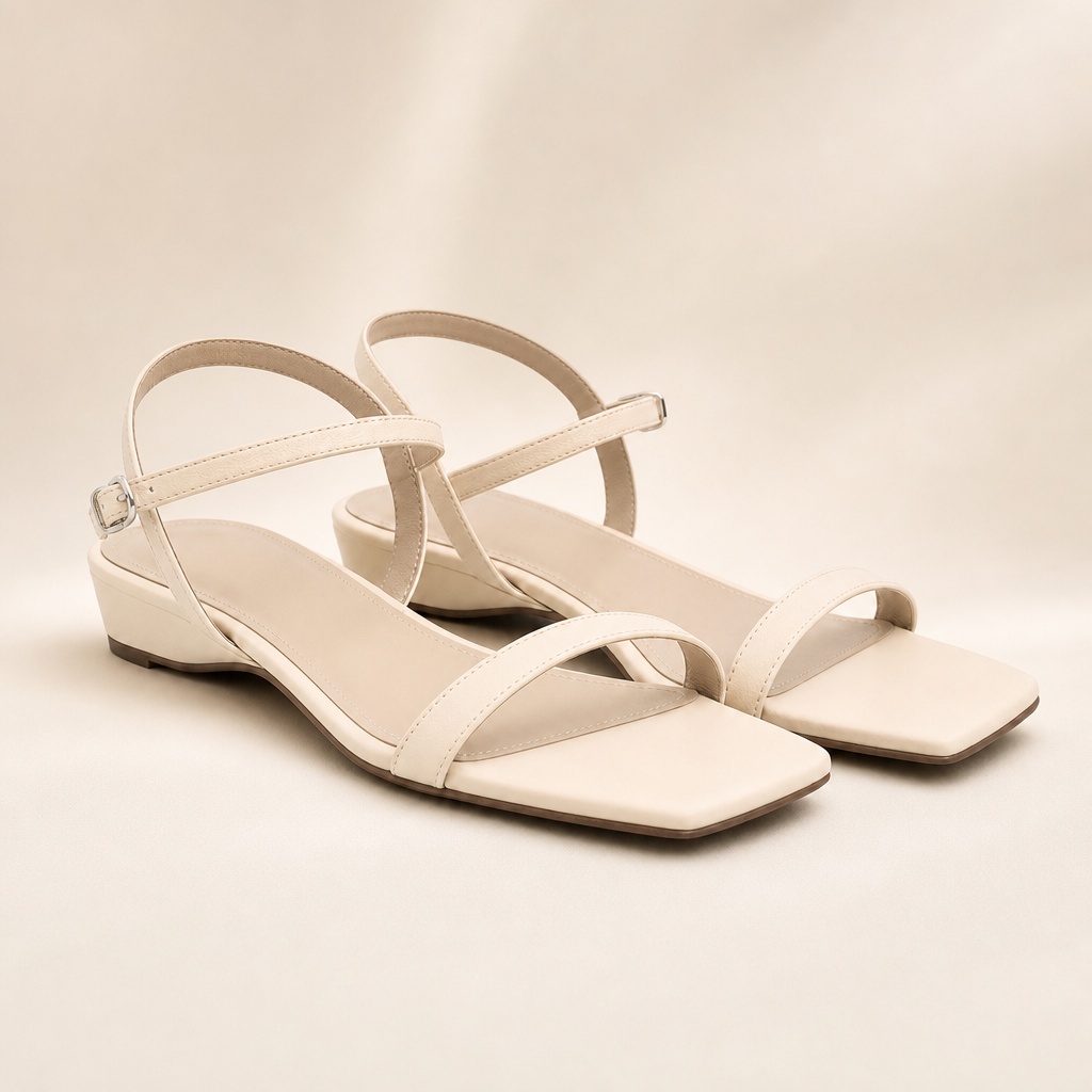 Beige minimalist Roman sandals on a clean background