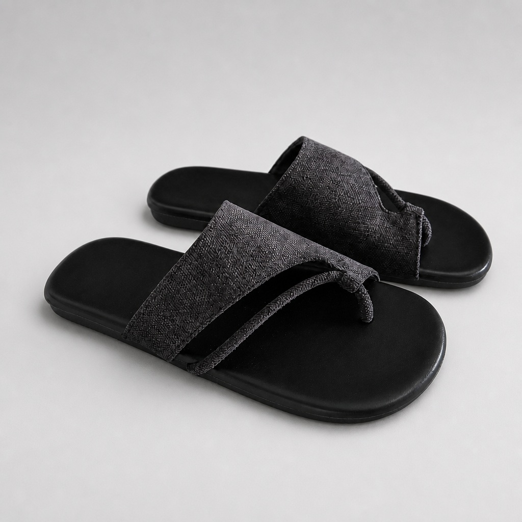 Dark gray slide sandals studio view