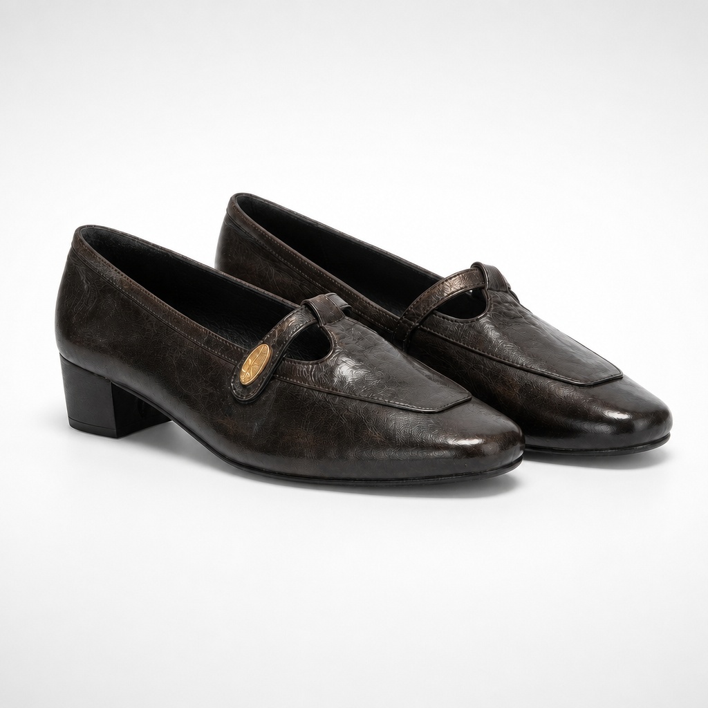Black classic buckle strap stable heel pumps