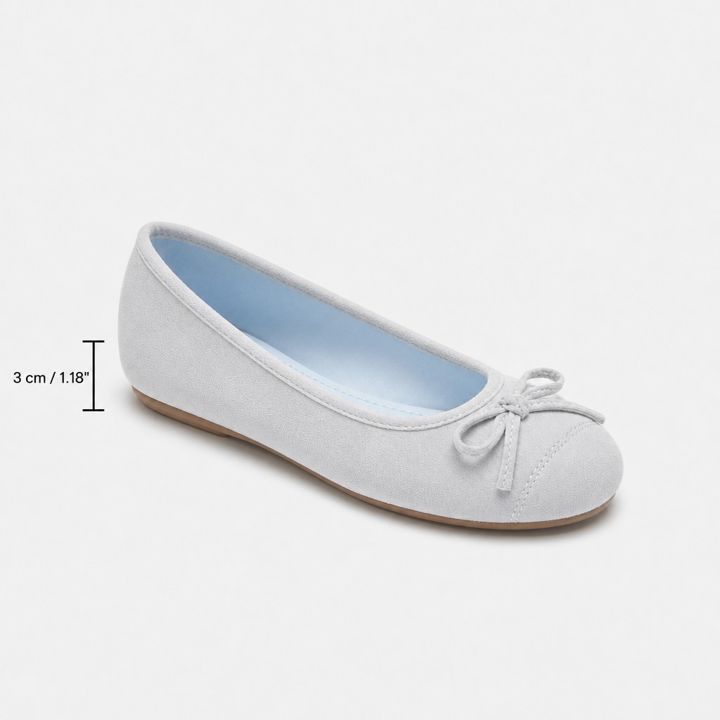 バレエ フラットの側面図 (隠れた高さの測定値 3 cm)