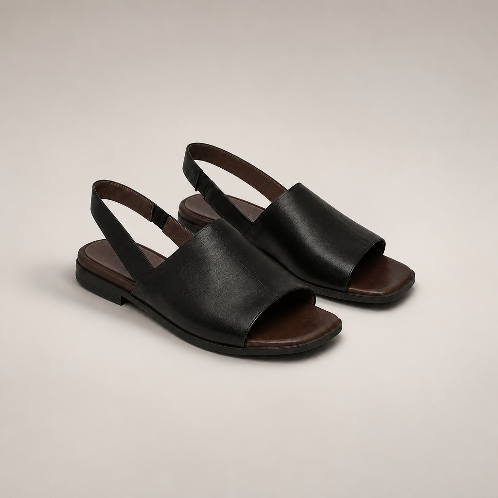Black Roman style flat sandals