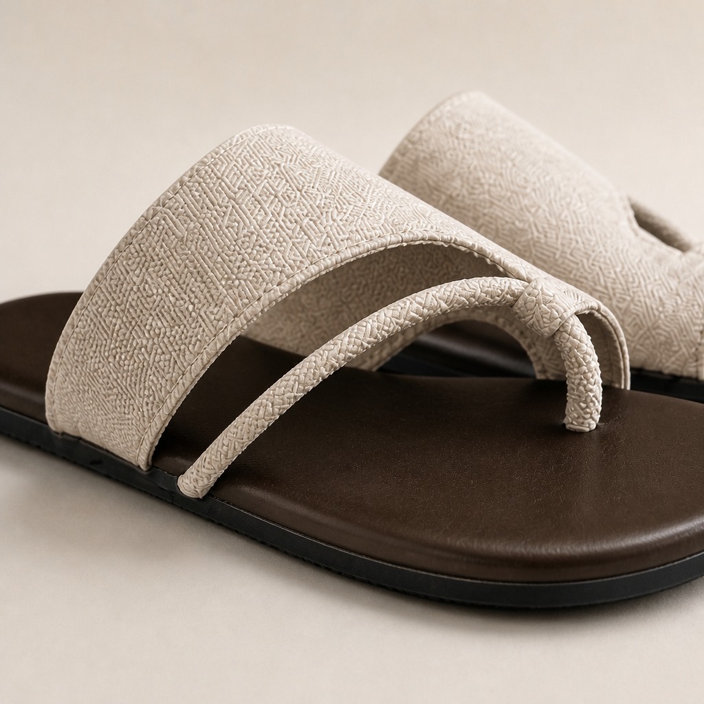 Close-up of woven upper and toe loop construction