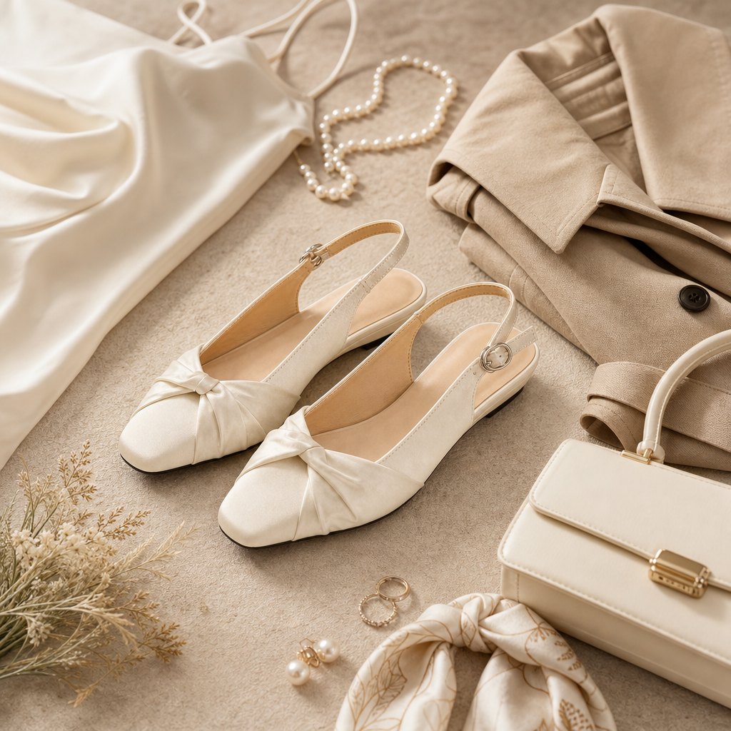 Flats creme com acessórios e adereços de tecido