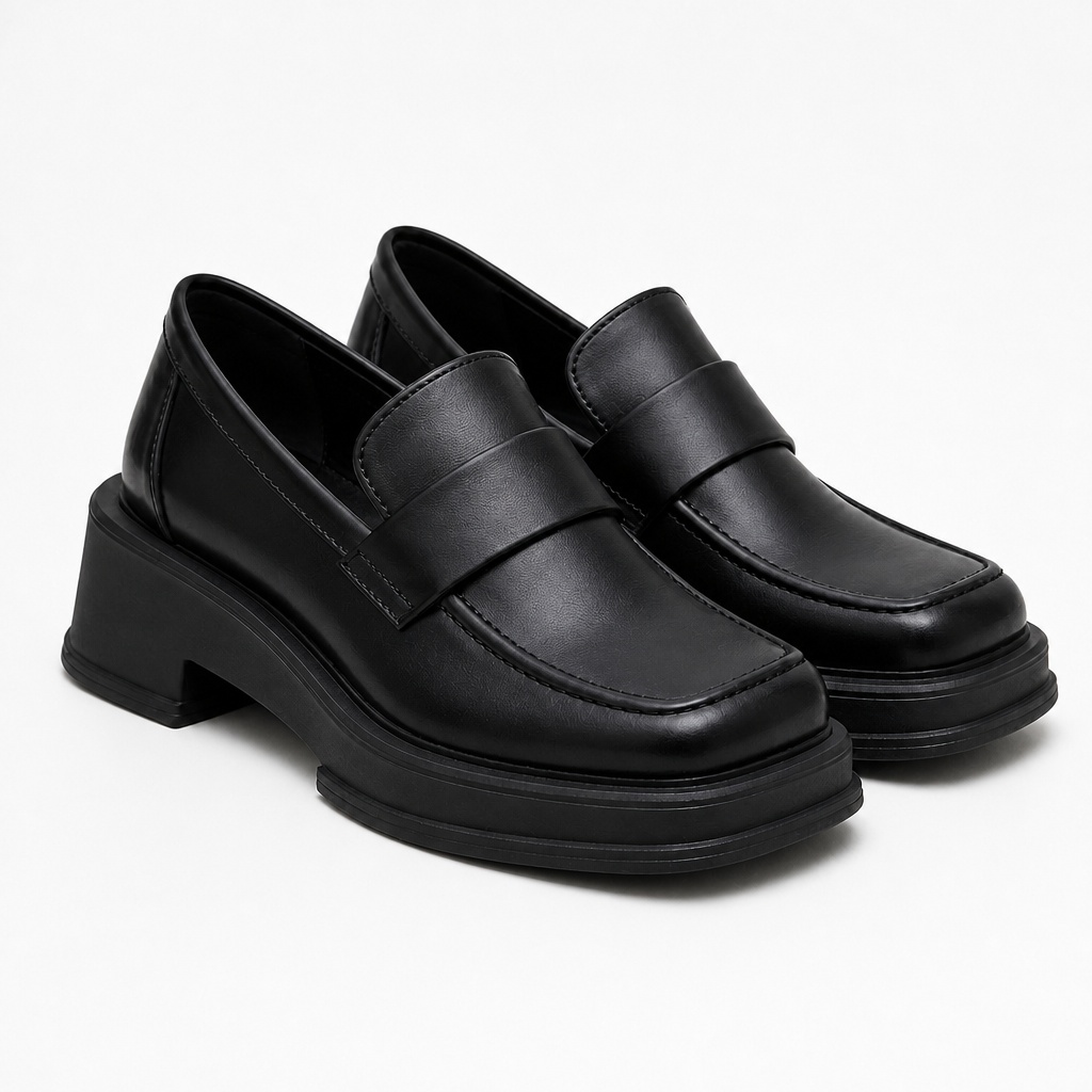 Mocassins noirs habillés avec semelle compensée de soutien