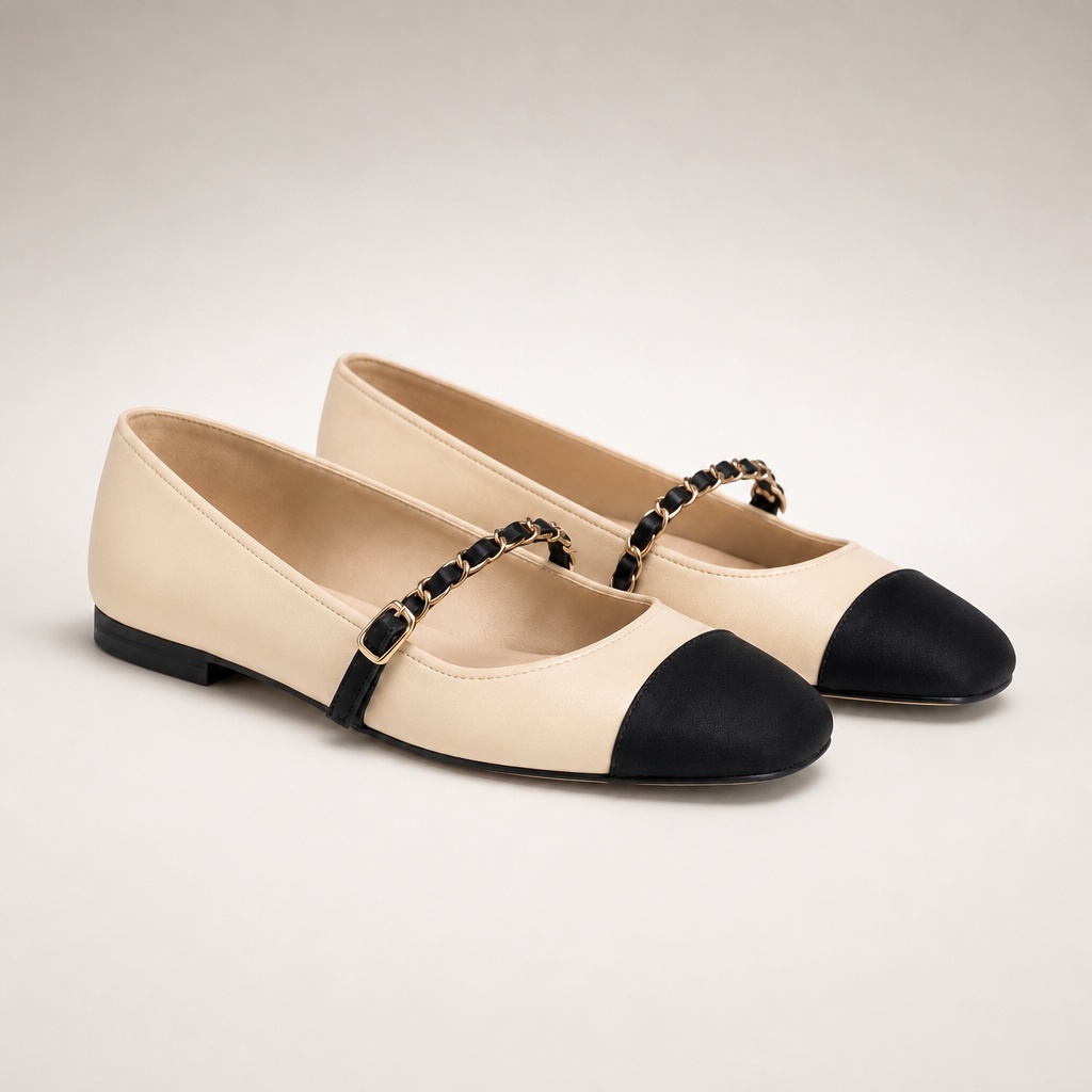Beige ohut olkahihna Mary Jane -balettia