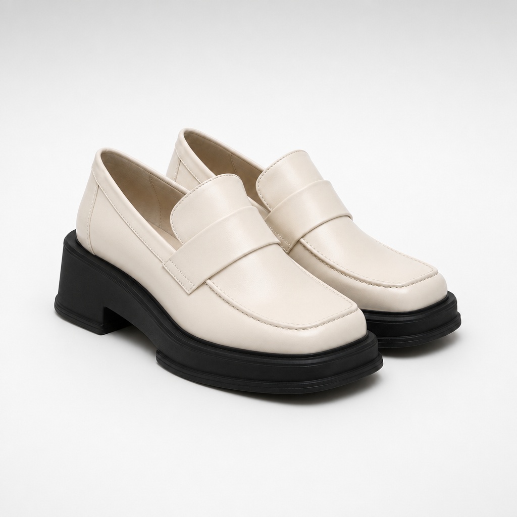 Mocassins blancs légers à bout carré et talon bloc