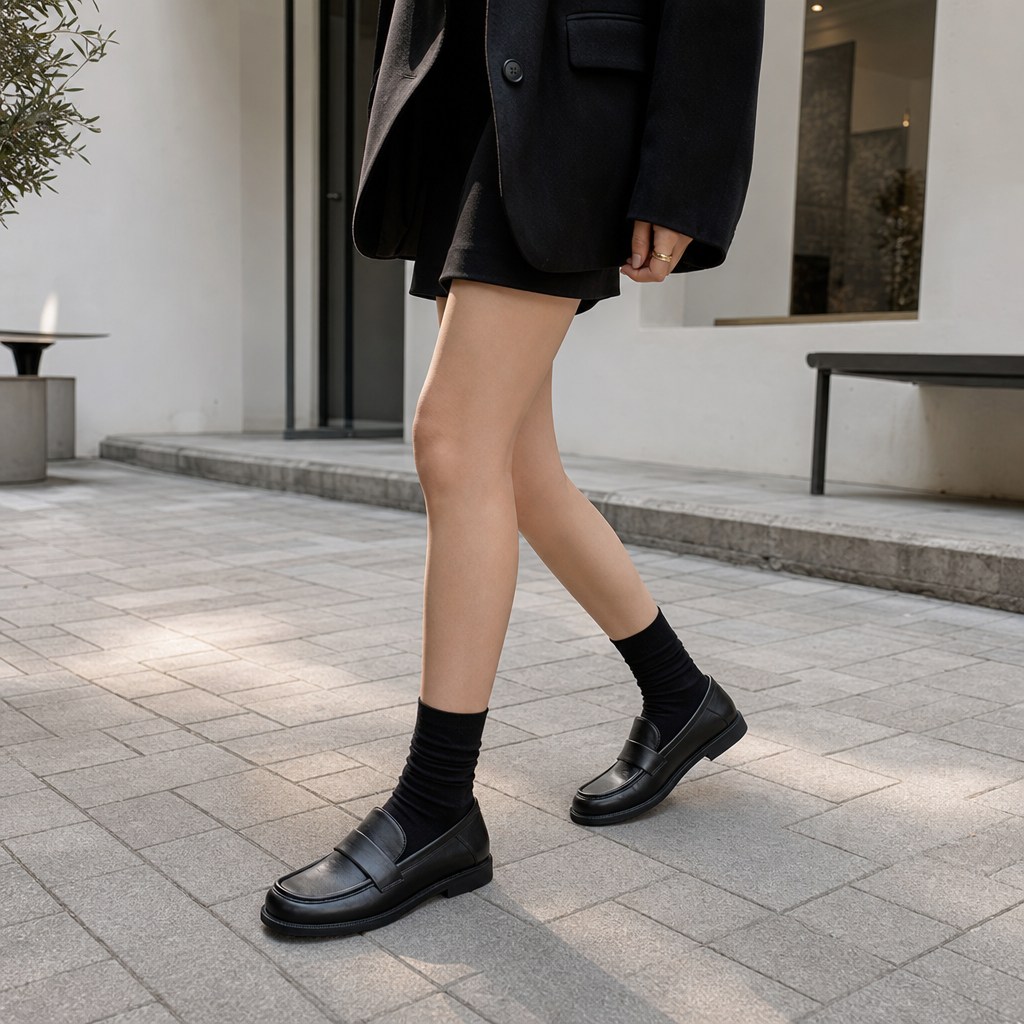 Ballerines noires portées pour marcher à l'extérieur