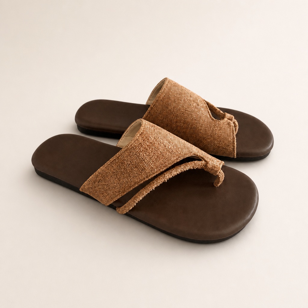 Khaki slide sandals studio view