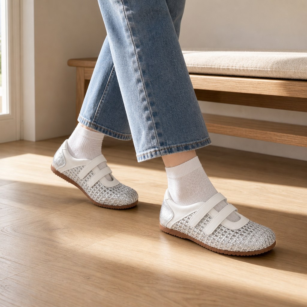 Ballerine Mary Jane intrecciate da indossare con i jeans in casa