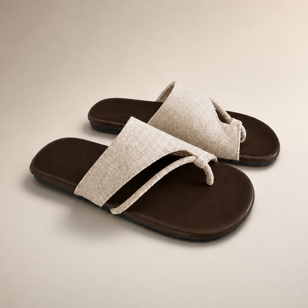 Beige slide sandals studio view
