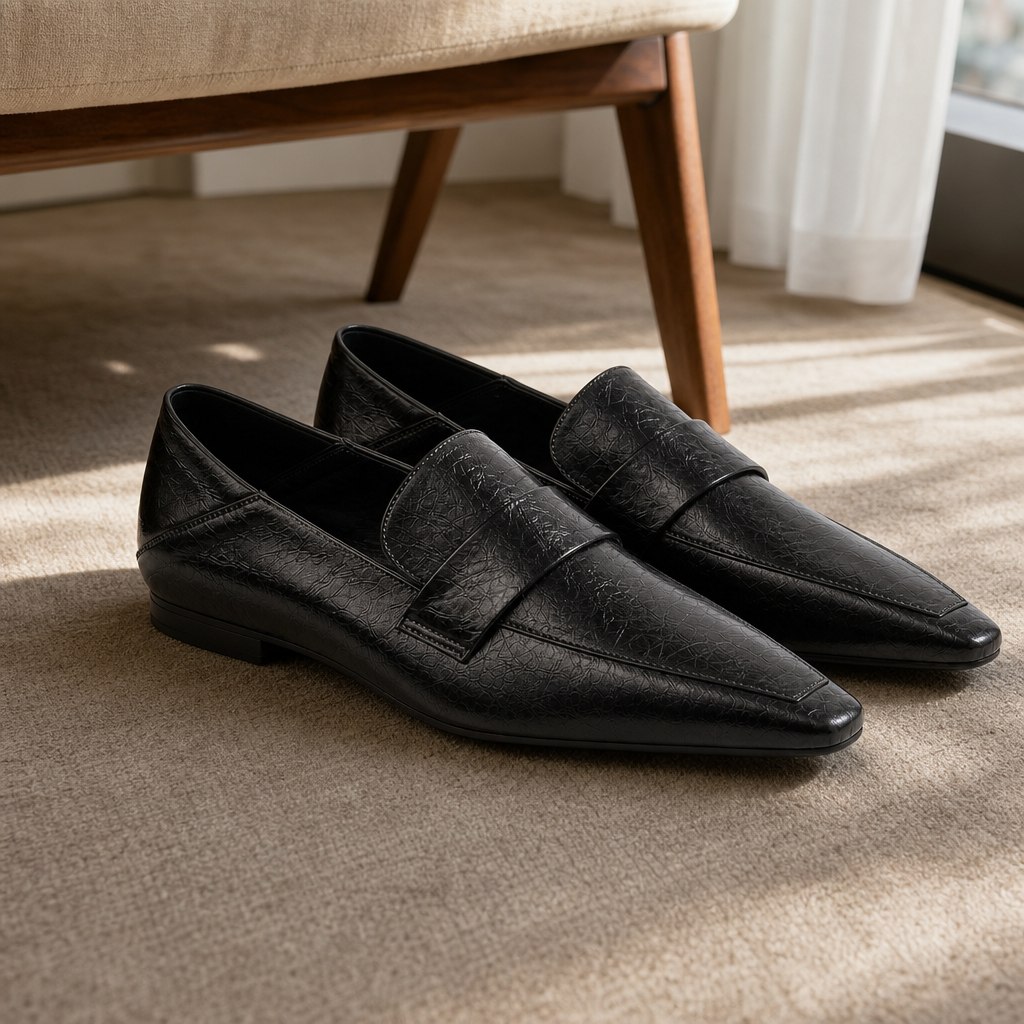 Ballerines noires à enfiler dans une pièce intérieure