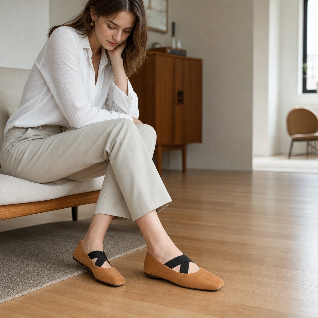 Ballerine indossate con un abbigliamento da lavoro in ambienti interni